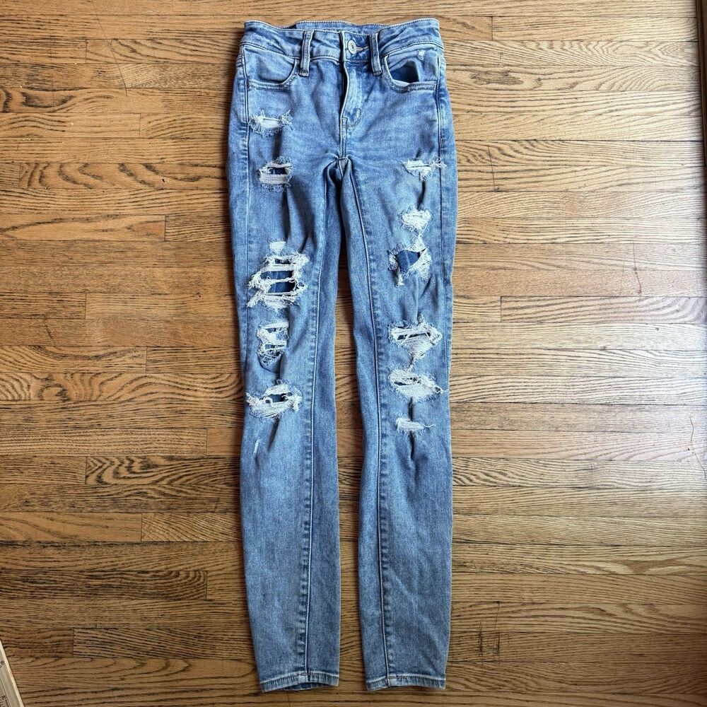 American Eagle Next Level Stretch Mid Rise Jegging Jeans Size 000 Reg Distressed